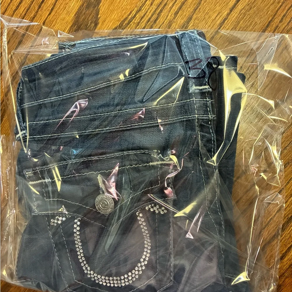 True Religion Casey Low Rise Skinny Jeans Dark Wash Rhinestone Horseshoe Size 26